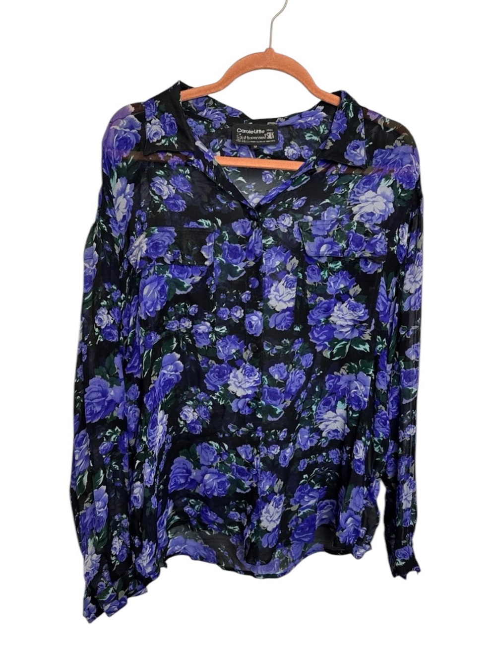 Carole Little for Saint Tropez West purple silk floral blouse size 12 vtg y2k